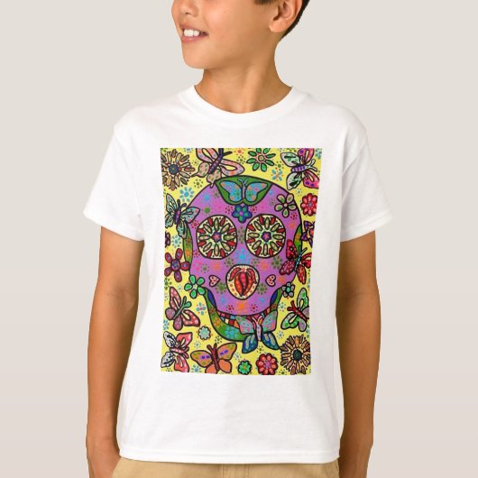 ヒマワリの蝶砂糖のスカル Tシャツ (正面)