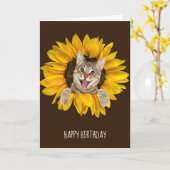 ヒマワリの誕生日のタビー猫 カード (黄色い花)