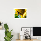 ヒマワリの赤い蝶 ポスター (ホームオフィス)