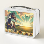 ヒマワリの野の白馬パーソナライズされた メタルランチボックス (裏面)