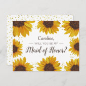 ヒマワリの金ゴールド点が私のメイド・オブ・オーナー(花嫁付き添い人) インビテーションポストカード (正面/裏面)