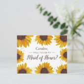 ヒマワリの金ゴールド点が私のメイド・オブ・オーナー(花嫁付き添い人) インビテーションポストカード (スタンド正面)