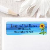 ヒマワリの青い背景 ラベル (インサイチュ)