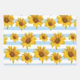 ヒマワリの黄色い斑点とストライプ模様 ラッピングペーパーシート