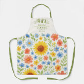 ヒマワリの黄色い青い台所用品 エプロン (正面)