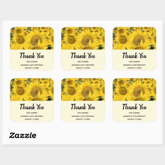 ヒマワリの黄色のフィールド写真ありがとう スクエアシール (シート)