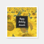 ヒマワリの黄色のフィールド写真誕生日 スタンダードカクテルナプキン (正面)