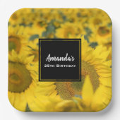 ヒマワリの黄色のフィールド写真誕生日 ペーパープレート (正面)