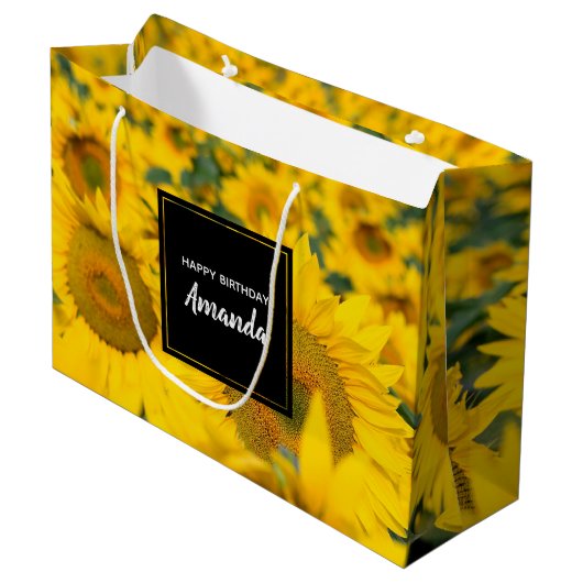 ヒマワリの黄色のフィールド写真 ラージペーパーバッグ (正面アングル)