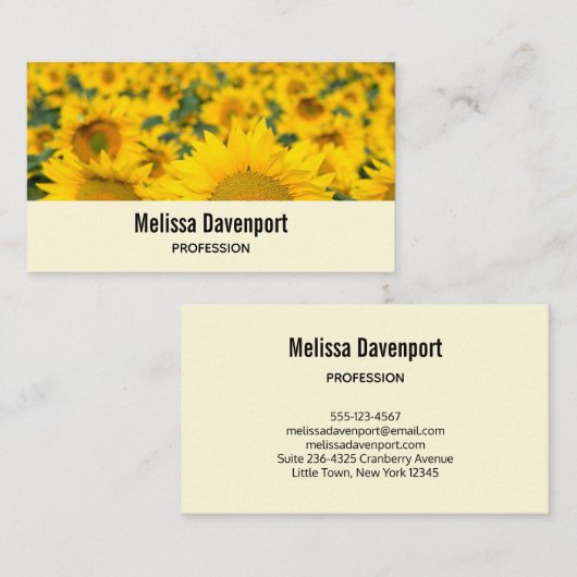 ヒマワリの黄色のフィールド写真 名刺 (正面/裏面)