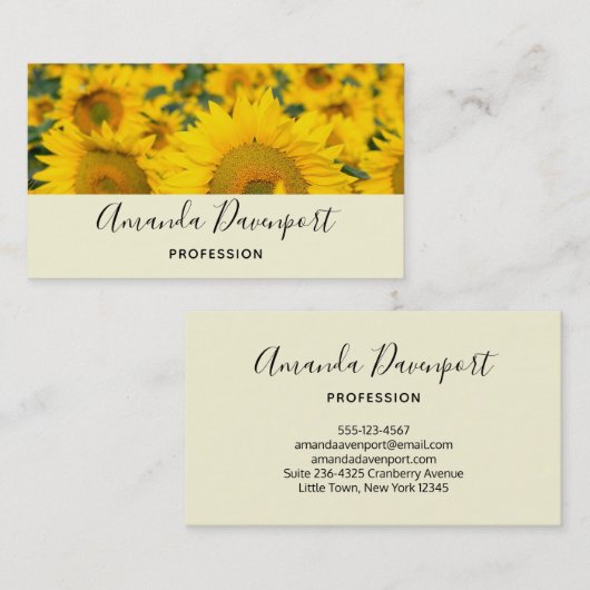 ヒマワリの黄色のフィールド写真 名刺 (正面/裏面)