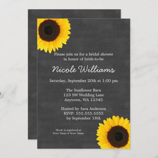 ヒマワリの黒板のブライダルシャワー招待状 招待状 (正面/裏面)