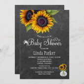 ヒマワリの黒板の秋の赤ちゃんシャワー 招待状 (正面/裏面)