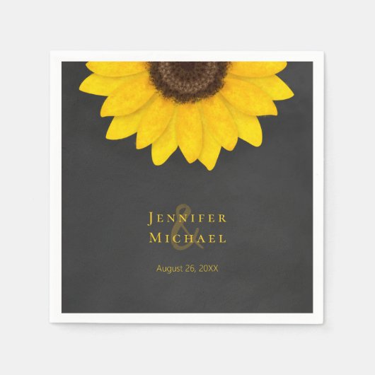 ヒマワリの黒板の素朴なフローラ結婚のナプキン スタンダードカクテルナプキン (正面)