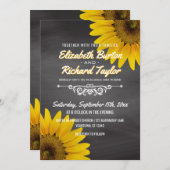 ヒマワリの黒板の素朴な国の結婚式 招待状 (正面/裏面)