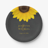 ヒマワリの黒板の素朴結婚フローラ ペーパープレート (正面)