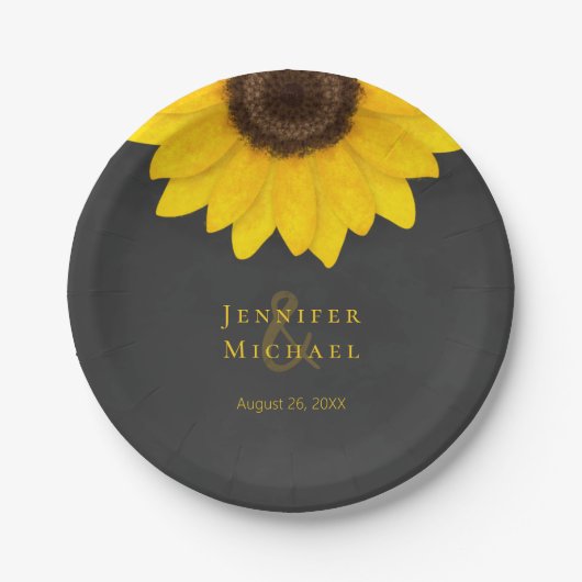 ヒマワリの黒板の素朴結婚フローラ ペーパープレート (正面)