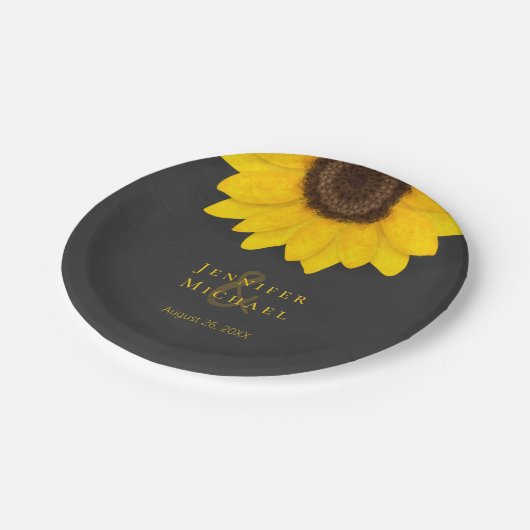 ヒマワリの黒板の素朴結婚フローラ ペーパープレート (アングル)