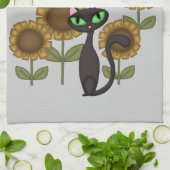 ヒマワリの黒猫 キッチンタオル (折り畳み)