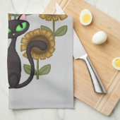 ヒマワリの黒猫 キッチンタオル (四つ折り)