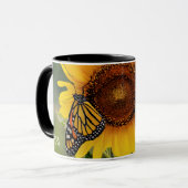 ヒマワリのButterfies （昆虫）オオカバマダラ、モナーク マグカップ (正面左)