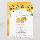 ヒマワリはブロンドの女の子の赤ちゃんシャワーの途中にある 招待状 (正面/裏面)