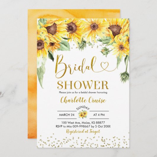 ヒマワリはブロンドの女の子の赤ちゃんシャワーの途中にある 招待状 (正面/裏面)