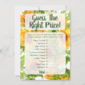 ヒマワリは価格を推測ブライダルシャワーゲーム 招待状 (正面)