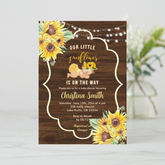 ヒマワリは金髪の女の子の赤ちゃんシャワーの途中にある 招待状 (スタンド正面)
