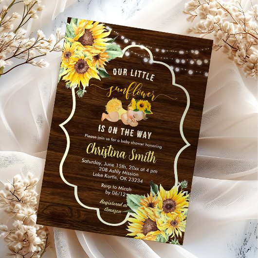 ヒマワリは金髪の女の子の赤ちゃんシャワーの途中にある 招待状