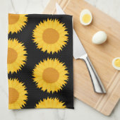 ヒマワリは黒で模造します キッチンタオル (四つ折り)