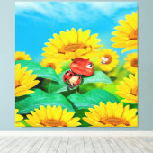 ヒマワリを持つ巨大なキャンバスのプリントの眠いてんとう虫 キャンバスプリント (インサイチュ (ウッドフロア))