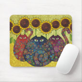 ヒマワリを持つ猫 マウスパッド (マウス)