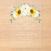ヒマワリアイボリー牡丹フローラユーカリ結婚ス アクリル招待状 (正面)