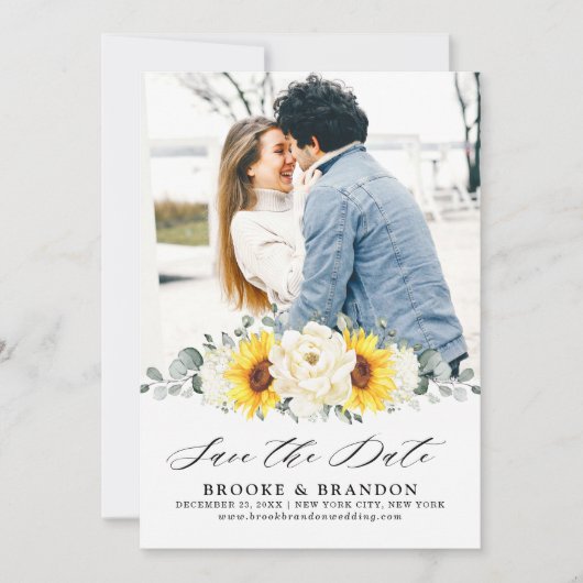 ヒマワリアイボリー牡丹フローラユーカリ結婚ス セーブザデート (正面)