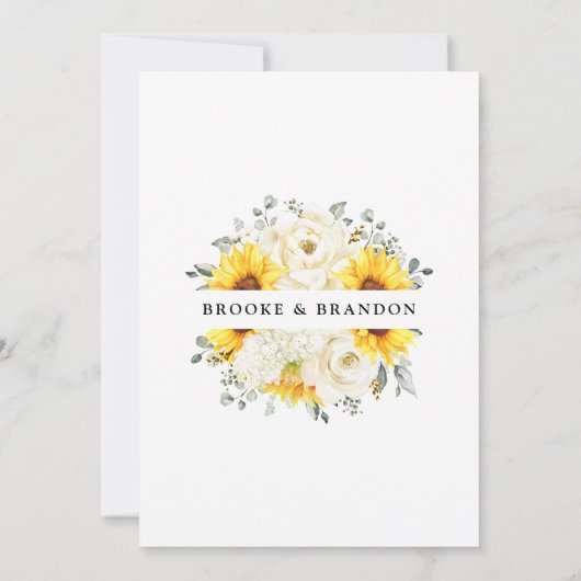 ヒマワリアイボリー牡丹フローラユーカリ結婚ス セーブザデート (裏面)