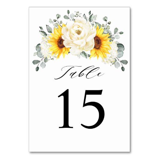 ヒマワリアイボリー牡丹フローラユーカリ結婚ス テーブルナンバー (裏面)