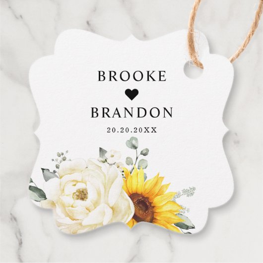 ヒマワリアイボリー牡丹フローラユーカリ結婚ス フェイバータグ (裏面)