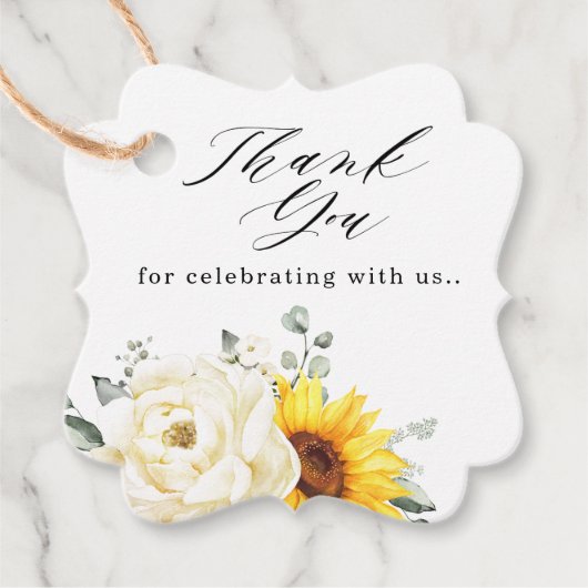 ヒマワリアイボリー牡丹フローラユーカリ結婚ス フェイバータグ (正面)