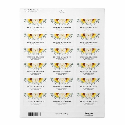 ヒマワリアイボリー牡丹フローラユーカリ結婚ス ラベル (フルシート)