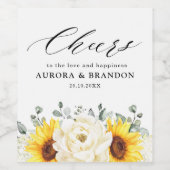 ヒマワリアイボリー牡丹フローラユーカリ結婚ス ワインラベル (シングルラベル)