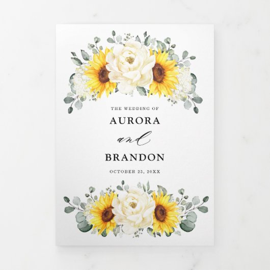 ヒマワリアイボリー牡丹フローラユーカリ結婚ス 三つ折り案内状 (カバー)