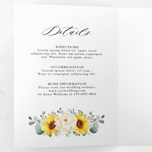 ヒマワリアイボリー牡丹フローラユーカリ結婚ス 三つ折り案内状 (内部最初)