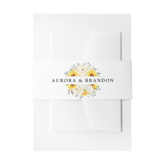 ヒマワリアイボリー牡丹フローラユーカリ結婚ス 招待状ベリーバンド (正面例)