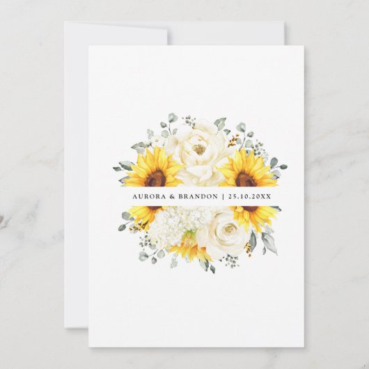 ヒマワリアイボリー牡丹フローラユーカリ結婚ス 招待状 (裏面)