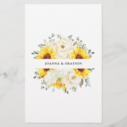 ヒマワリアイボリー牡丹ユーカリ結婚のメニュー (裏面)