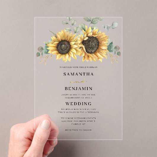 ヒマワリアユーカリ結婚自然 アクリル招待状 (インサイチュ (ポータブル))