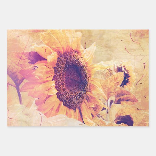 ヒマワリイエローヴィンテージデコパージュカントリーフローラ ラッピングペーパーシート (正面3)