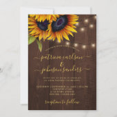 ヒマワリエレガントの素朴な木結婚材 招待状 (正面)