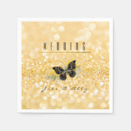 ヒマワリエレガントスパークルブラックバタフライ金ゴールド スタンダードカクテルナプキン